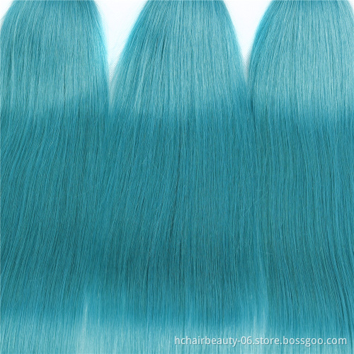 Ombre #1B/Blue Peacock Bundles With Frontal Straight Ombre Blue Human Hair Bundles With Lace Frontal Brazilian Remy Human Hair